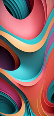 Abstract colored background made of curved multicolored surfaces. Vertical wallpaper for smartphone. Generative AI