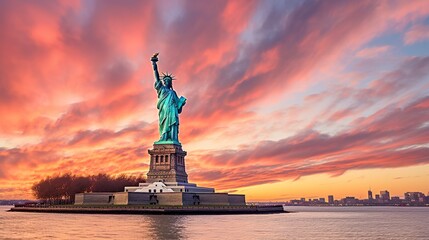 The United States close up flag on a grunge backdrop statue of liberty, ideal as a background for 4th of July celebrations.