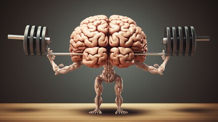 human brain lifting weight background - obrazy, fototapety, plakaty