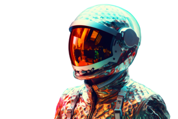 Space man in glowing helmet isolated on transparent background