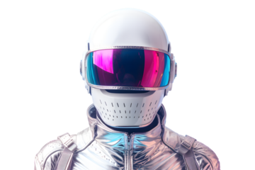 Space man in glowing helmet isolated on transparent background