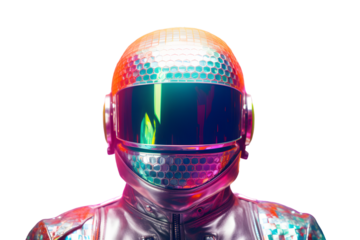 Space man in glowing helmet isolated on transparent background