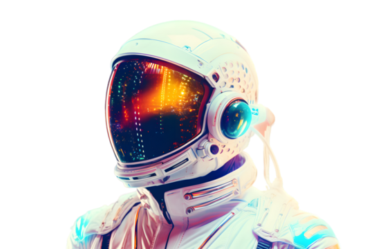 Space man in glowing helmet isolated on transparent background