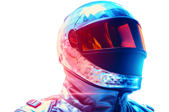 Space man in glowing helmet isolated on transparent background