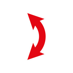 Dual semi circle red arrow. Semicircular double ended arrow. Curved arc wide shape. Vector illustration. - obrazy, fototapety, plakaty