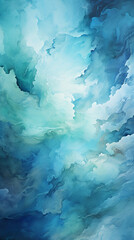 Blue and white watercolor painting, iPhone display background 9:16, HD, High Quality. AI generative - obrazy, fototapety, plakaty