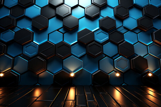 a blue hexagon wall pattern