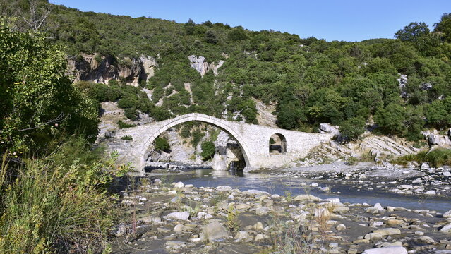 Katu bridge,typical ottoman bridge near town Permet in Albania