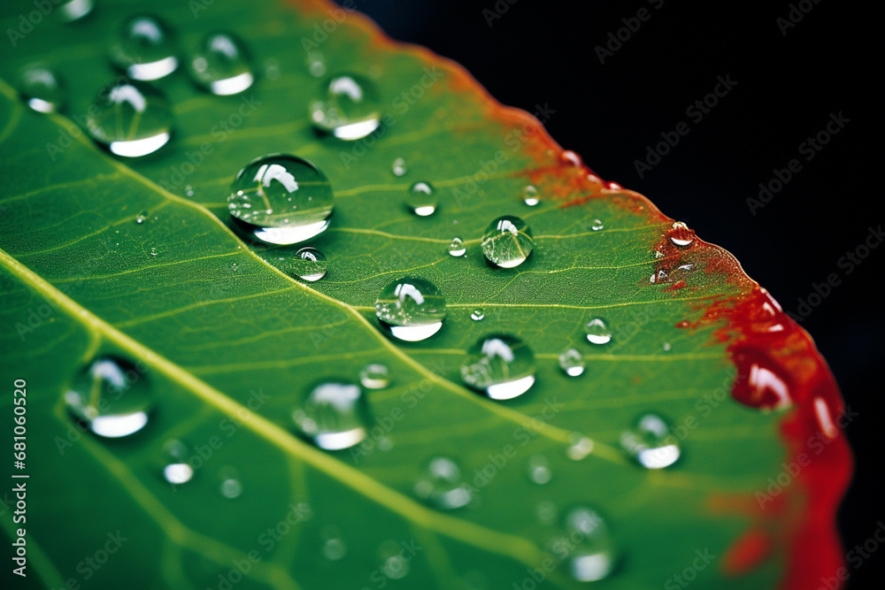 Aufkleber a macro view of a water droplet on the edge of a leaf, capturing the transient beauty of nature in a