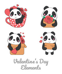 Valentine's Day Elements Of Cute Panda Vectors