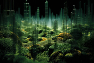 A nanoscale landscape of carbon nanotubes, resembling a forest of tiny structures, captured with precision
