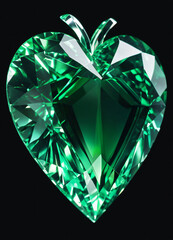 Fototapeta premium Crystal emerald green heart on the black background