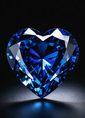 Fototapeta premium Crystal sapphire blue heart on the black background