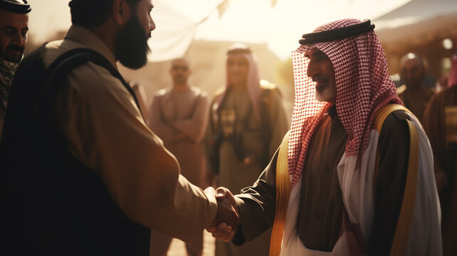 arab business man deal two army shaking Hands