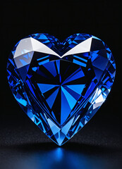 Fototapeta premium Crystal sapphire blue heart on the black background