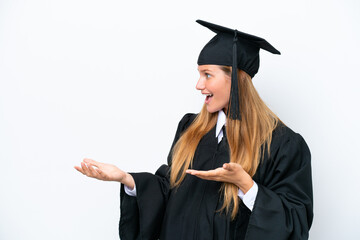 Young university graduate caucasian woman isolated on white background with surprise facial expression