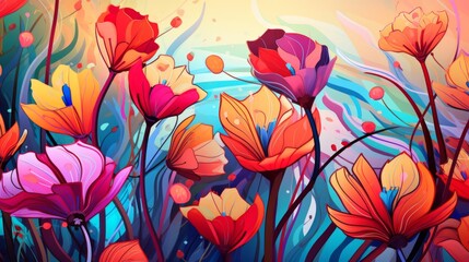 Vibrant and dynamic illustration of flowers