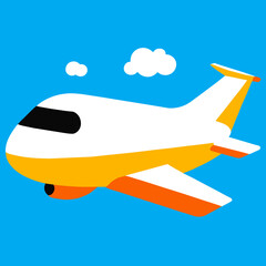 Large passenger plane flying in the blue sky cartoon version.
