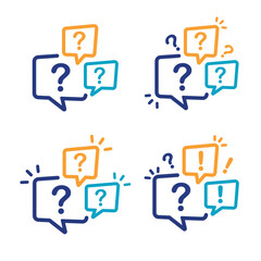 Illustration of exclamation and question mark in speech bubble, icon.