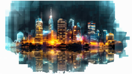 Illuminated cityscape on a transparent background, AI Generated