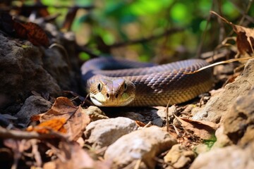 Fototapeta premium A poisionous snake hiding at a small path.
