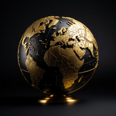 3d rendering of golden globe on black background with copy space.