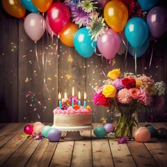 Ein bunter Geburtstagshintergrund mit Blumen und Luftballons