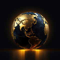 3d rendering of golden globe on black background with copy space.