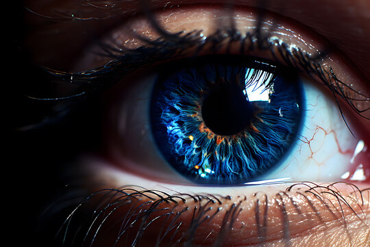 Close up photo of woman's eye with many details and colored iris