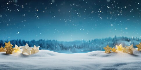 Christmas abstract bokeh background with snow flakes. AI generated illustration