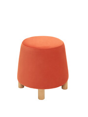 unusual orange padded stool upholstered with fabric in shape of truncated cone