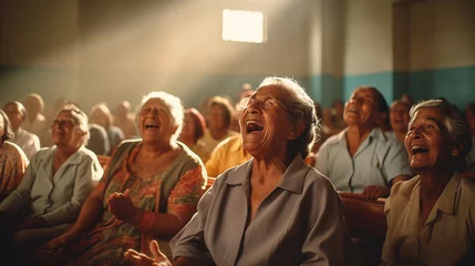Fotobehang A group of elderly south american people singing in choir. Generative AI   © Fancy Imagination