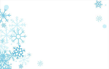 Square winter snow frame with blue snowflakes on a white background. Festive Christmas banner, New Year card. Symbols of frosty winter. Vector illustration.