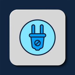 Filled outline Electric plug icon isolated on blue background. Concept of connection and disconnection of the electricity. Vector