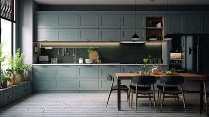 Modern Clean Contemporary Kitchen Interior Design, AI Generated