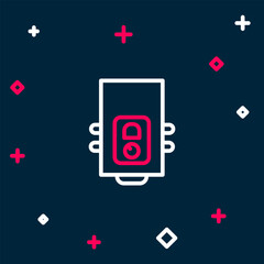 Line Gas boiler with a burning fire icon isolated on blue background. Colorful outline concept. Vector