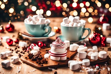 happy marshmallow, sweet party yummy celebration creative christmas background, coffee, cream