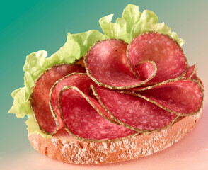 Salamibrot, Salami, Pfeffersalami, isoliert, 