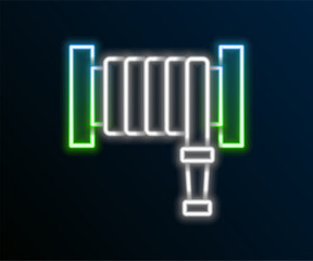 Glowing neon line Fire hose reel icon isolated on black background. Colorful outline concept. Vector