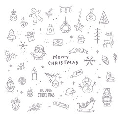 Big set of Christmas design element in doodle style