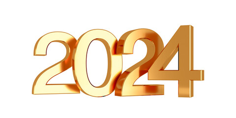  2024 gold text in 3d rendering isolated