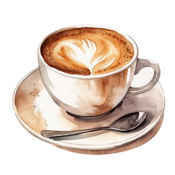 Artistic Watercolor Coffee Cup with Latte Art