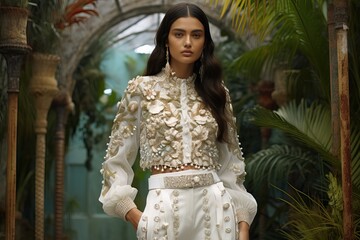  Indian Model Flaunts Elegant White Pants in Absinthe Culture-Inspired Style generative ai