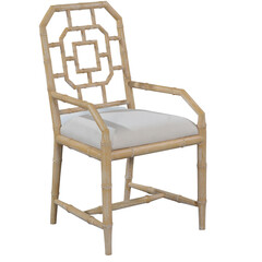 country, beige wooden chair with white cushion isolated object