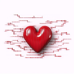 Red heart with lines on white. Ai generadet art.