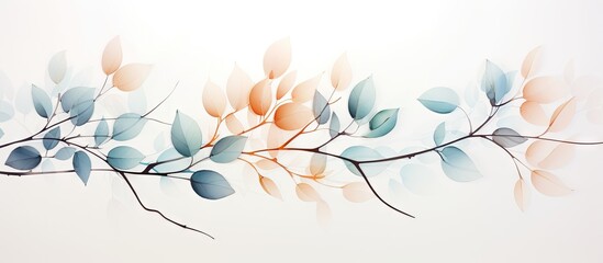 Silhouette of plant delicate watercolor twig white background with leaves Copy space image Place for adding text or design