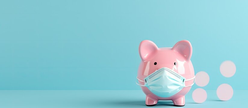 Piggy bank adapting to pandemic financial crisis in banking saving and investing Copy space image Place for adding text or design