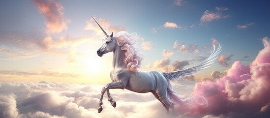 Rare 3D illustration representing a unicorn company worth billions Copy space image Place for adding text or design - obrazy, fototapety, plakaty