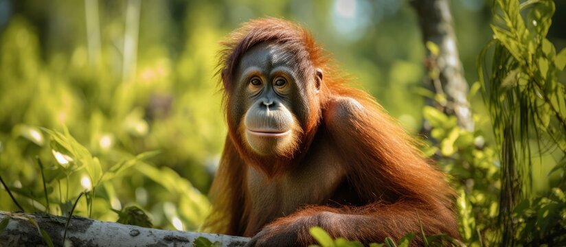 Orangutan at Tanjung Puting National Park in Borneo Indonesia Copy space image Place for adding text or design