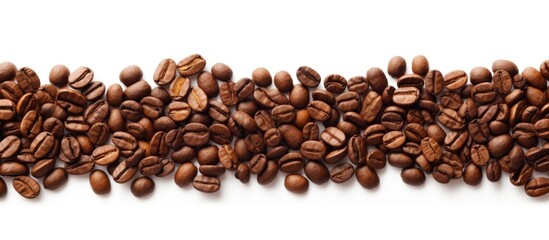 Fototapeta premium Roasted coffee bean frame white background suitable for texture Copy space image Place for adding text or design